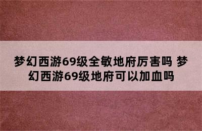 梦幻西游69级全敏地府厉害吗 梦幻西游69级地府可以加血吗